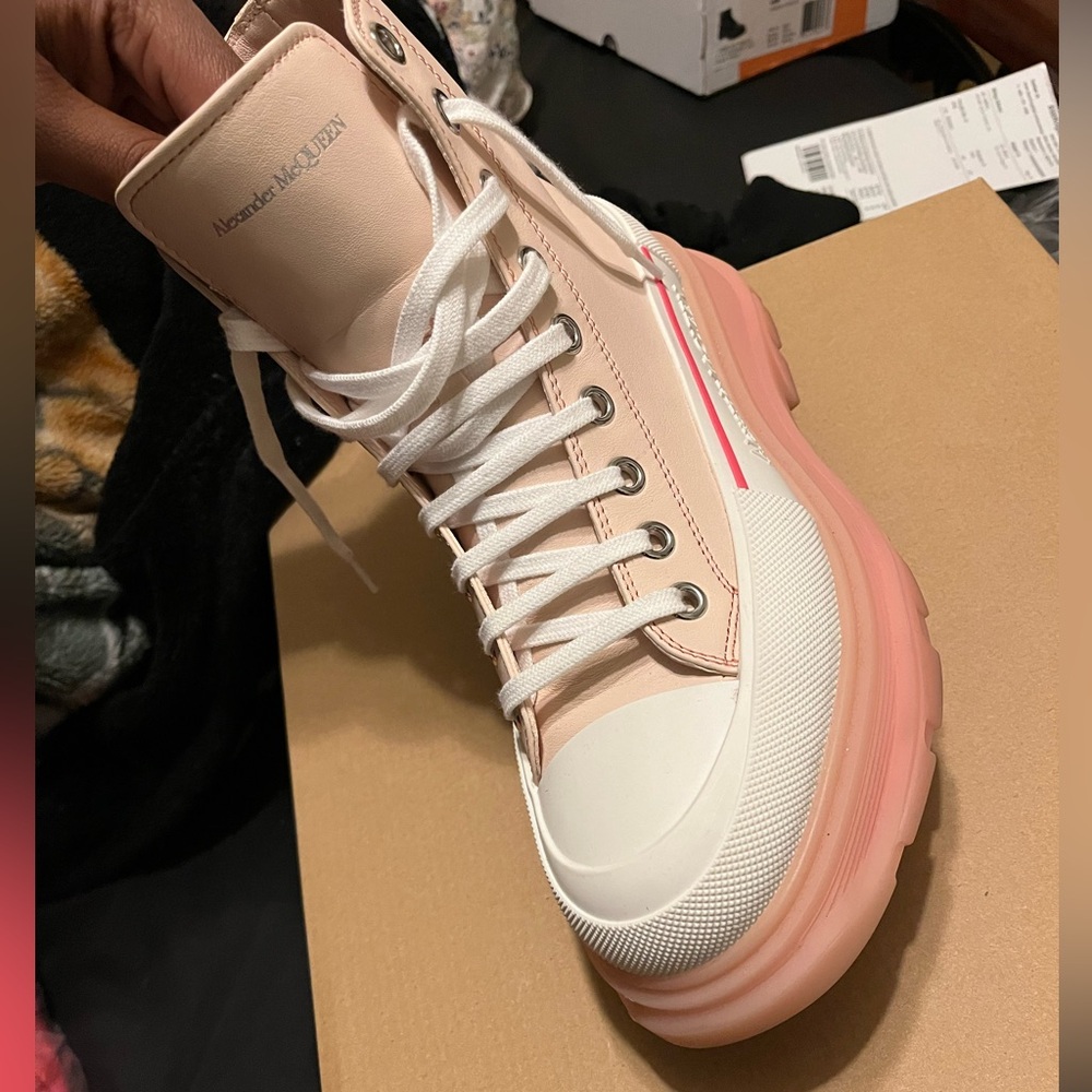 Alexander McQueen Pink and White Platform Sneakers